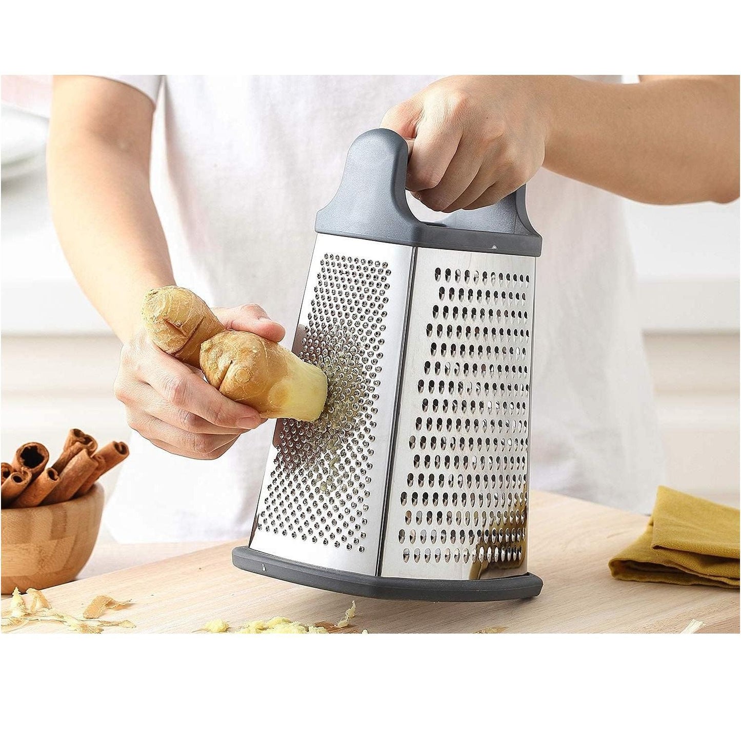 9in Stainless Steel Cheese Grater - Perfect for Parmesan, Vegetables, Ginger - 4 Sides, Dishwasher Safe - Durable