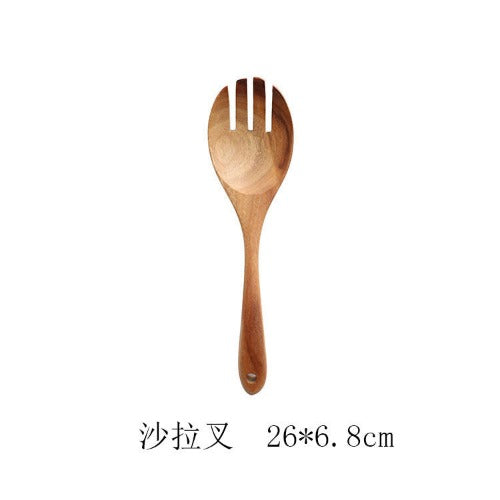 Teak Wood Tableware Set: Spoon, Ladle, Turner, Colander, Skimmer