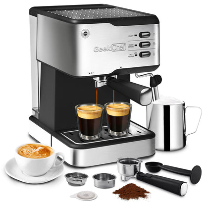 Geek Chef Espresso Machine - 20 Bar Latte Maker with Milk Frother, ESE POD Compatible - 950W, 1.5L Tank