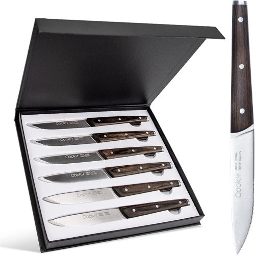 6-Piece Steak Knife Set: Stainless Steel with Wooden Handle