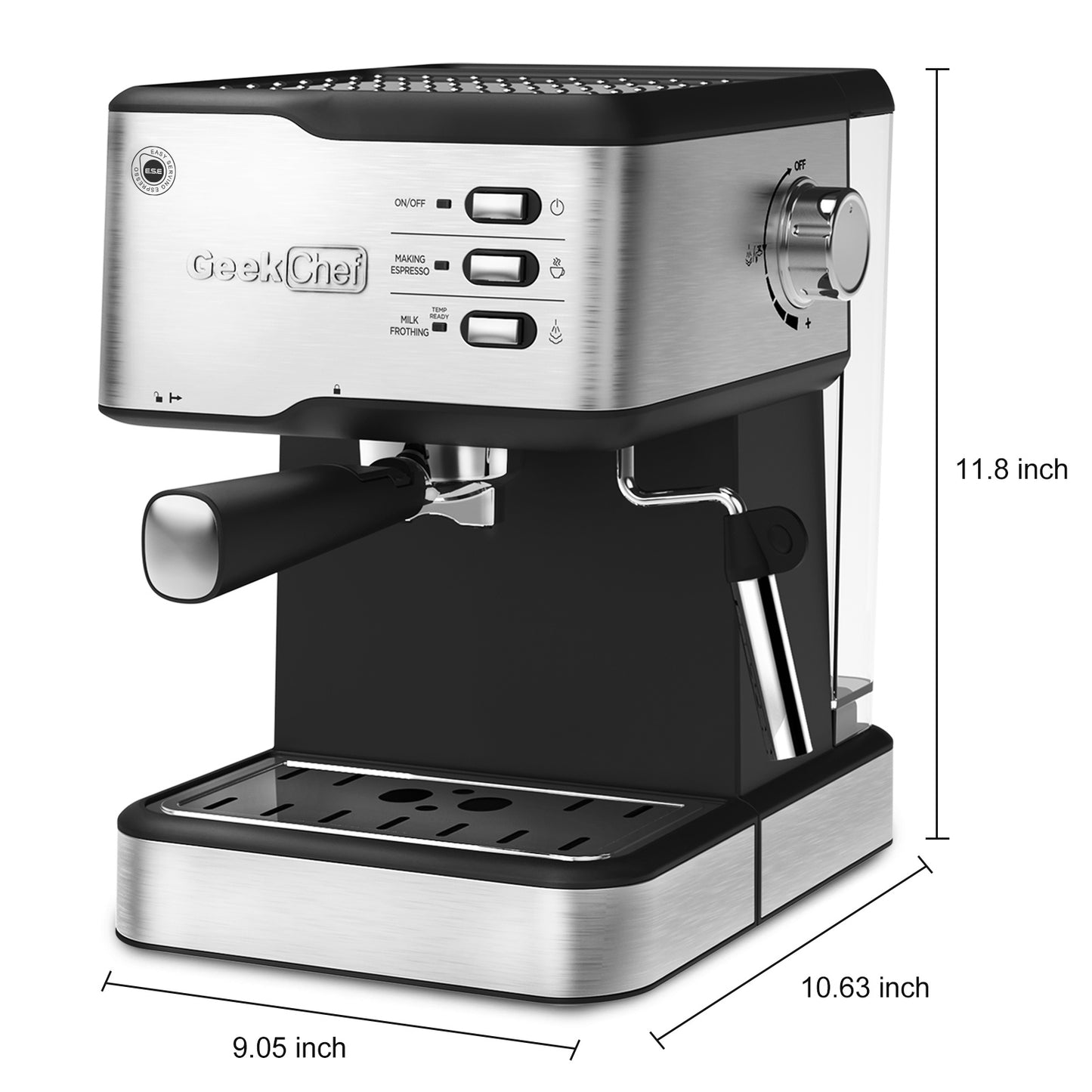 Geek Chef Espresso Machine - 20 Bar Latte Maker with Milk Frother, ESE POD Compatible - 950W, 1.5L Tank