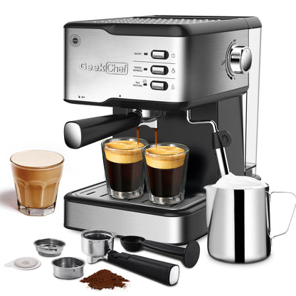 Geek Chef Espresso Machine - 20 Bar Latte Maker with Milk Frother, ESE POD Compatible - 950W, 1.5L Tank