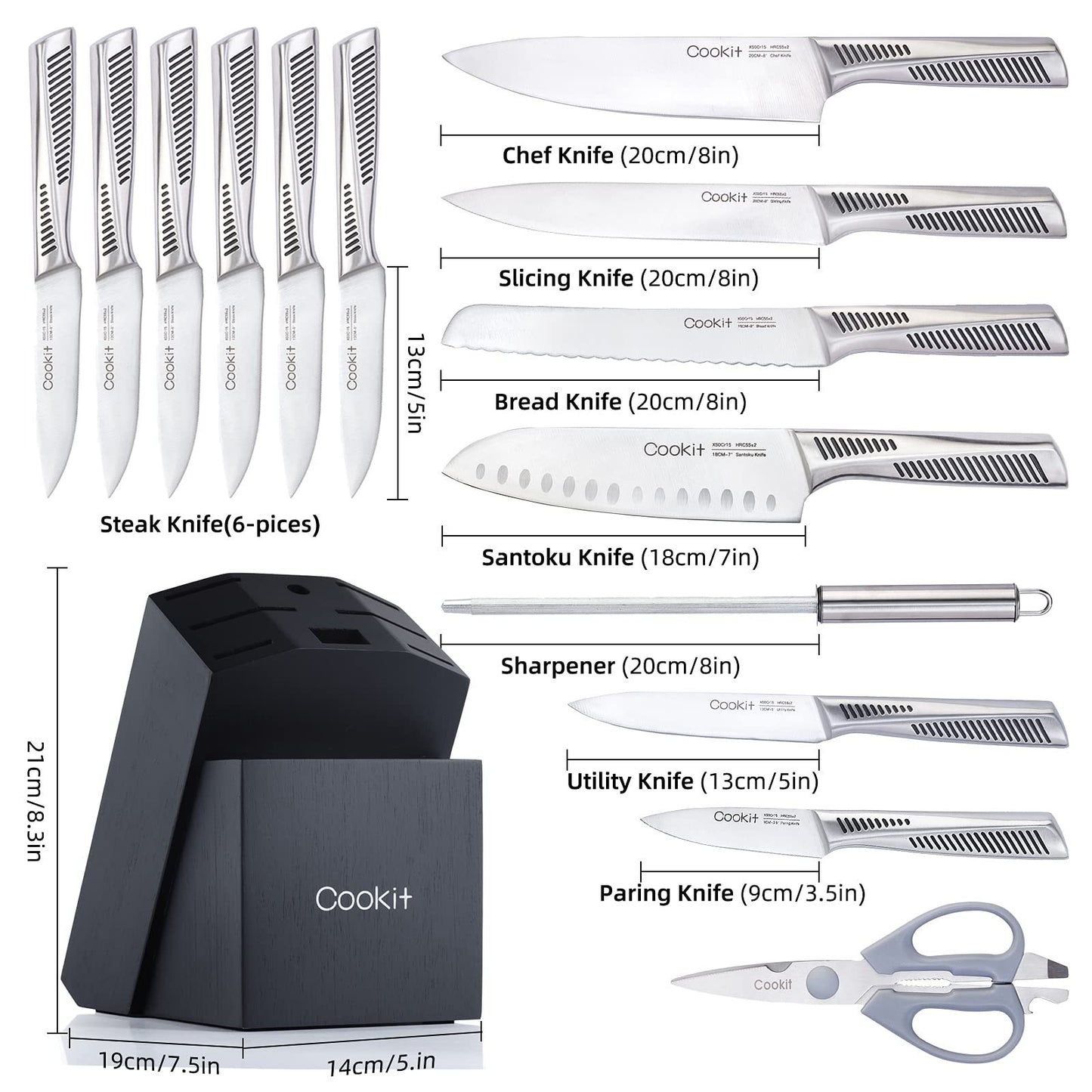 15-Piece Kitchen Knife Set with Block | Sharp & Durable