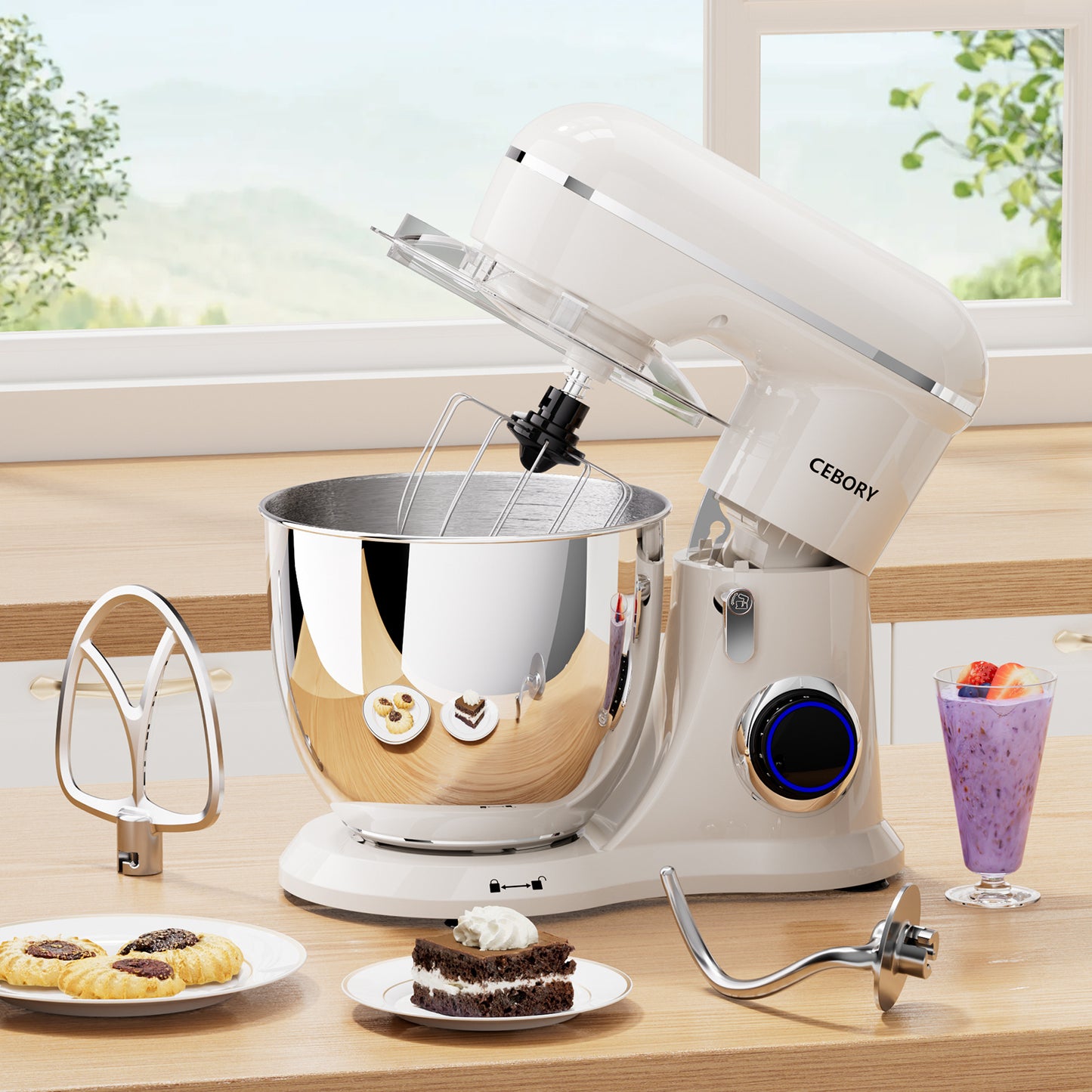 3-IN-1 660W Stand Mixer, 10-Speed, 6.5QT Bowl, Almond Cream