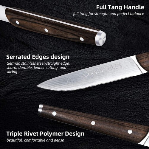 6-Piece Steak Knife Set: Stainless Steel with Wooden Handle