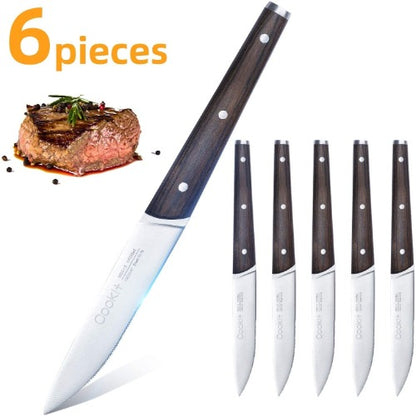 6-Piece Steak Knife Set: Stainless Steel with Wooden Handle